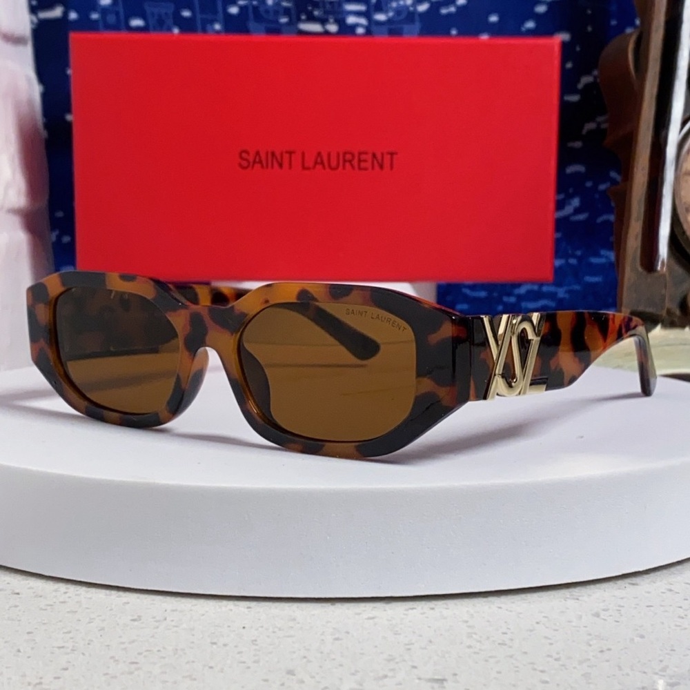 Saint Laurent Tortoiseshell Frame Sunglasses with Gold Logo